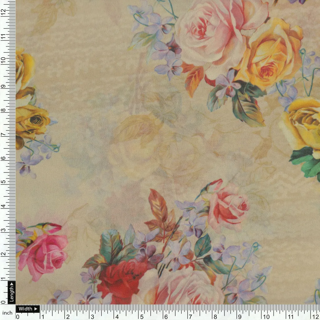 Classy and elegant floral print digital printed fabric in cream by FAB VOGUE Studio - Image 4