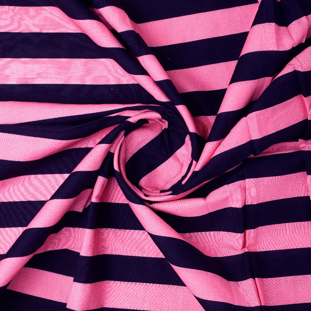 Classy Black and Pink Striped Pure Cotton Digital Printed Fabric - Image 2