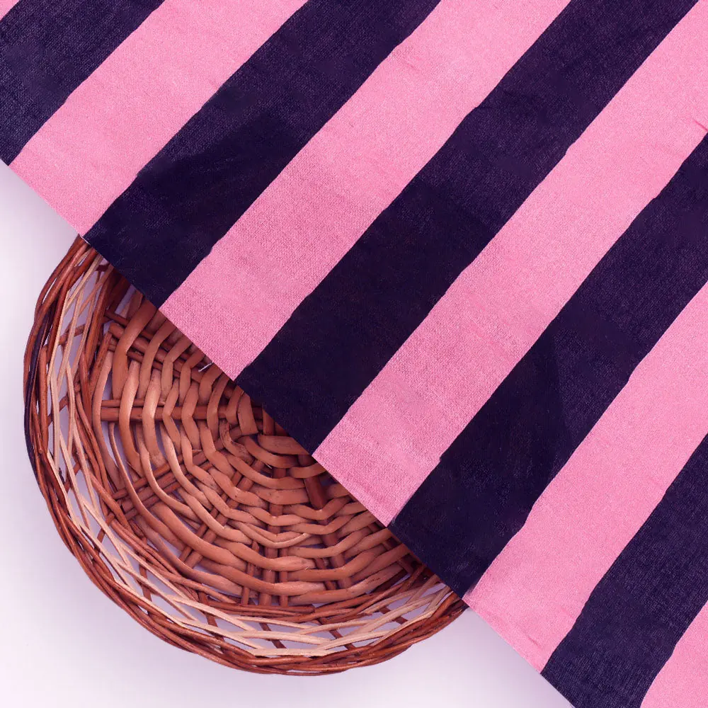 Classy Black and Pink Striped Pure Cotton Digital Printed Fabric - Image 3