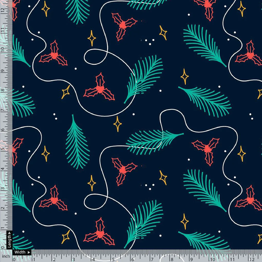 Classy Blue Christmas Printed Japan Satin Digital Fabric - Image 3