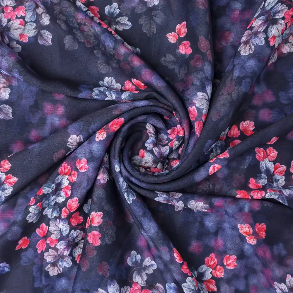 Classy Blue Floral Chiffon Digital Printed Fabric - Image 2
