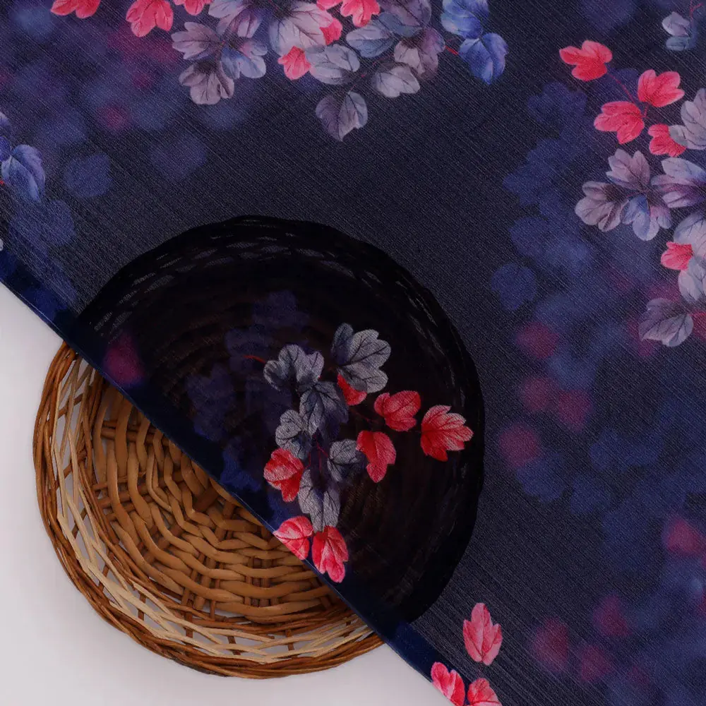Classy Blue Floral Chiffon Digital Printed Fabric - Image 3