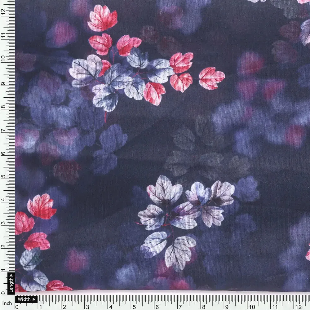 Classy Blue Floral Chiffon Digital Printed Fabric - Image 4