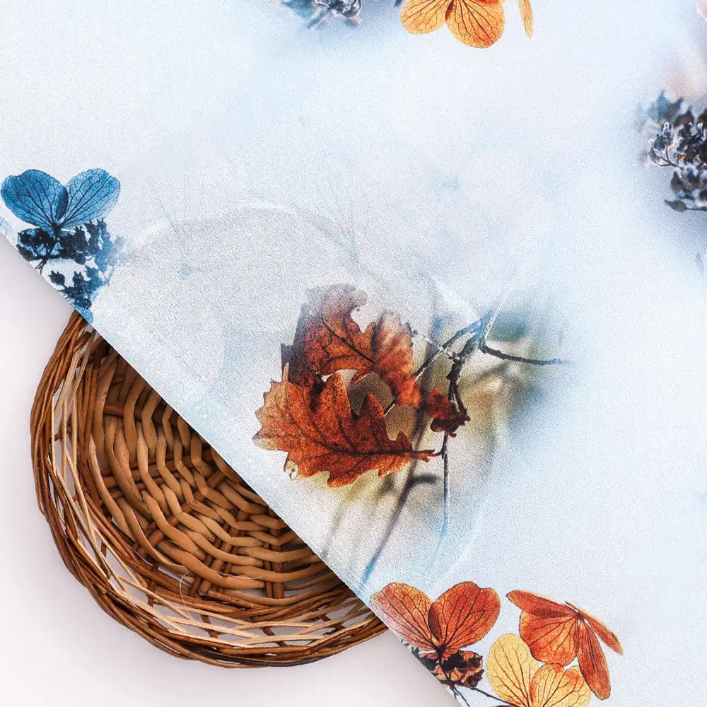 Classy Blue Floral Digital Printed Silk Crepe Fabric - Image 3