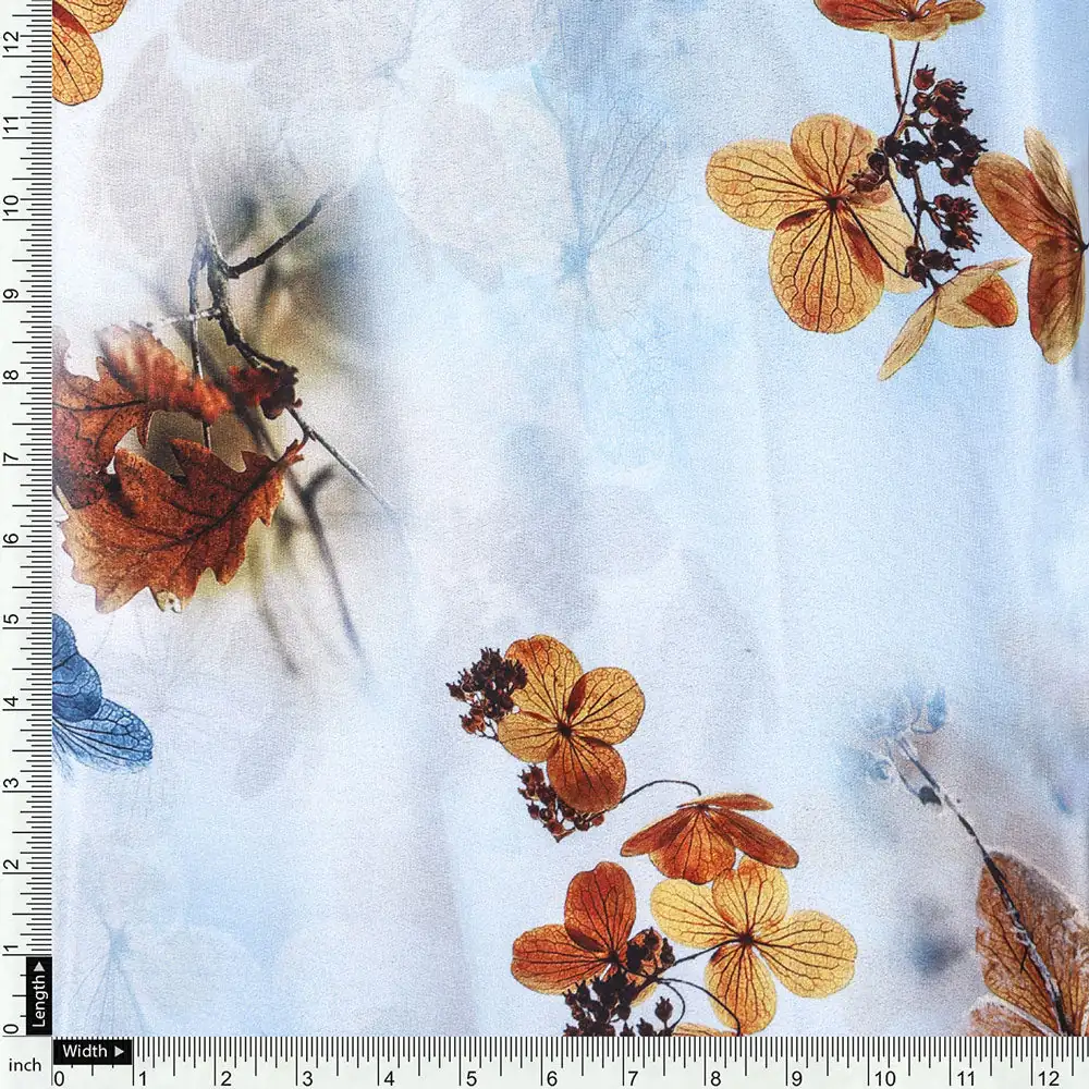 Classy Blue Floral Digital Printed Silk Crepe Fabric - Image 4
