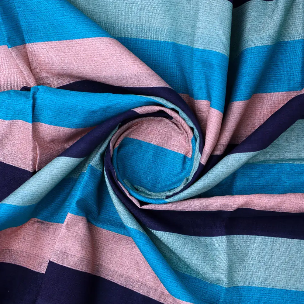 Classy Blue Strips Pure Cotton Digital Printed Fabric - Image 2