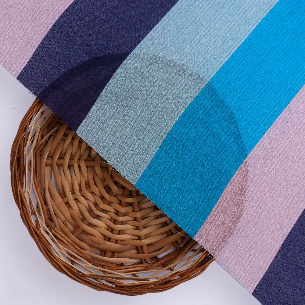 Classy Blue Strips Pure Cotton Digital Printed Fabric - Image 3