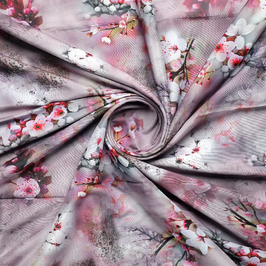 Classy Brown Floral Digital Printed Kora Silk Fabric - Image 2