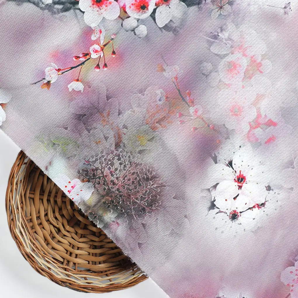 Classy Brown Floral Digital Printed Kora Silk Fabric - Image 3