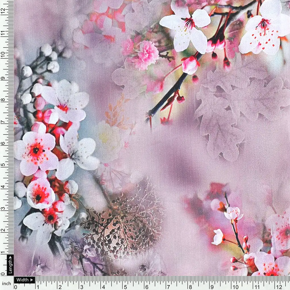 Classy Brown Floral Digital Printed Kora Silk Fabric - Image 4