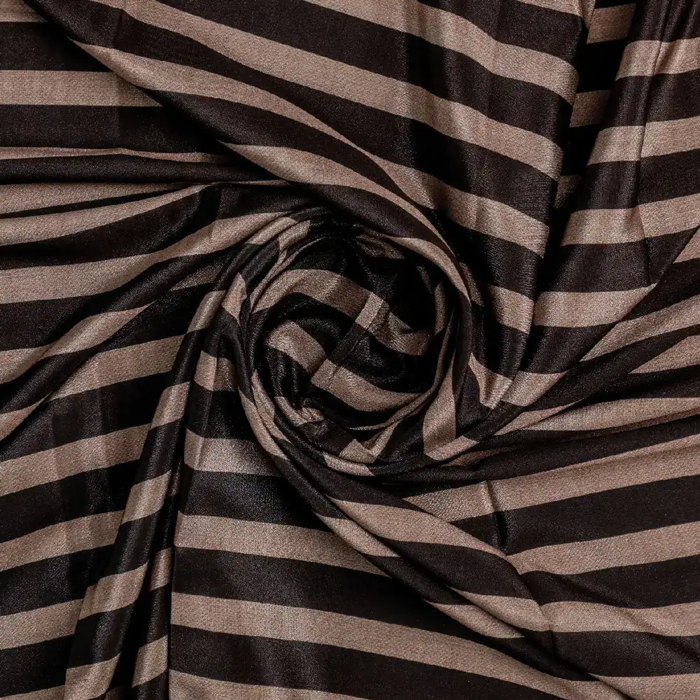 Classy Brown Strip Digital Printed Silk Crepe Fabric - Image 2