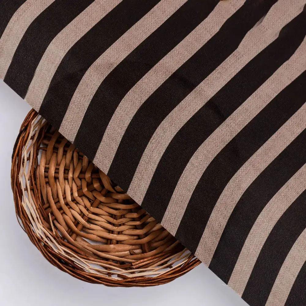 Classy Brown Strip Digital Printed Silk Crepe Fabric - Image 3