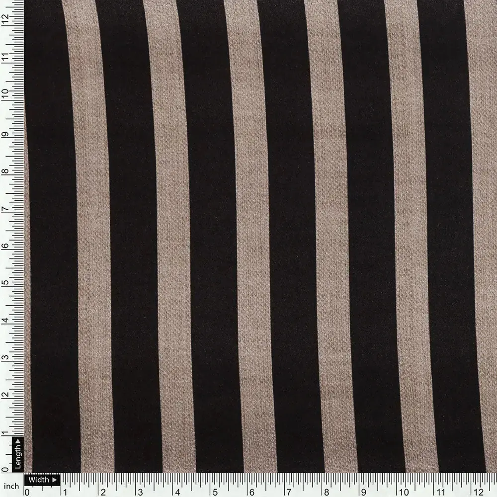 Classy Brown Strip Digital Printed Silk Crepe Fabric - Image 4