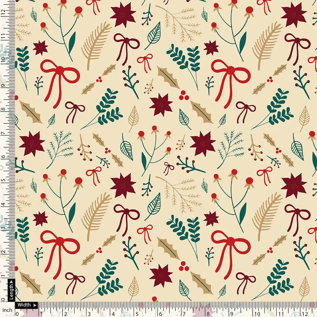 Classy Christmas Cream Red Japan Satin Printed Fabric - Image 3