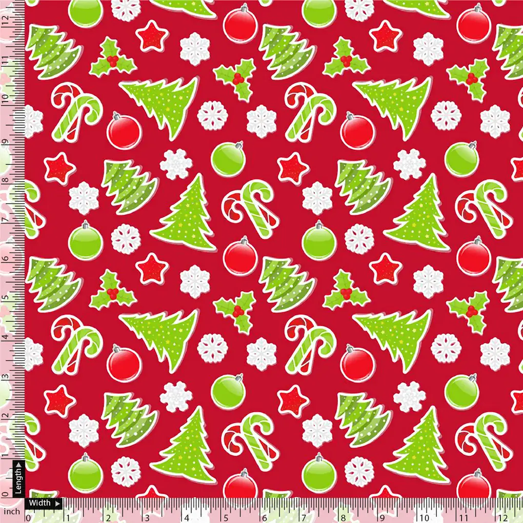 Classy Christmas Red and Green Printed Japan Satin Fabric - Image 3