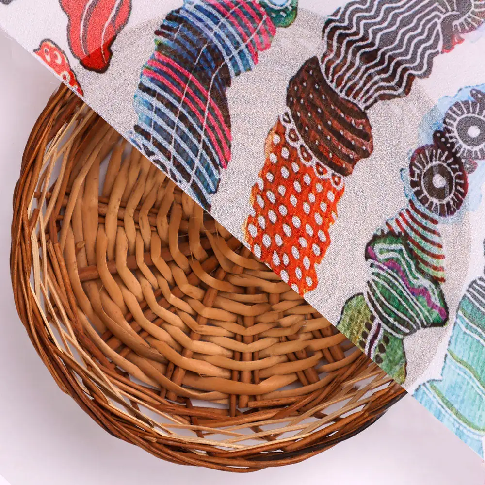 Classy Cream and Multicolor Georgette Digital Printed Fabric with Strips and Waving Design - Image 3