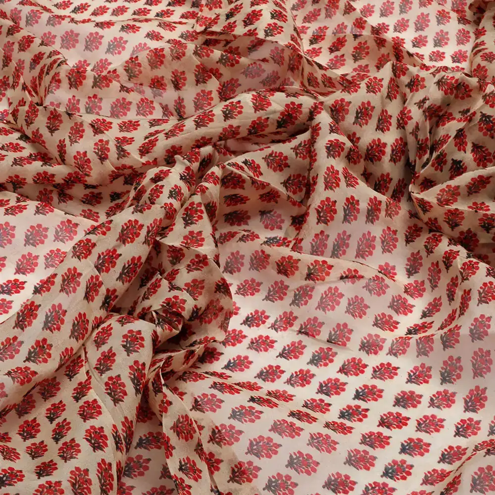 Classy Cream Ditsy Digital Printed Pure Organza Fabric - Image 3