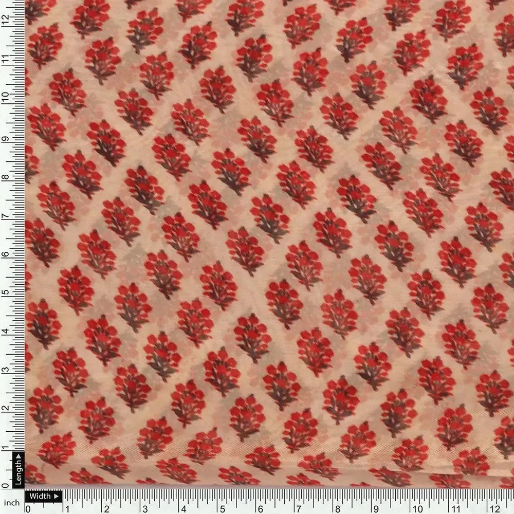 Classy Cream Ditsy Digital Printed Pure Organza Fabric - Image 4