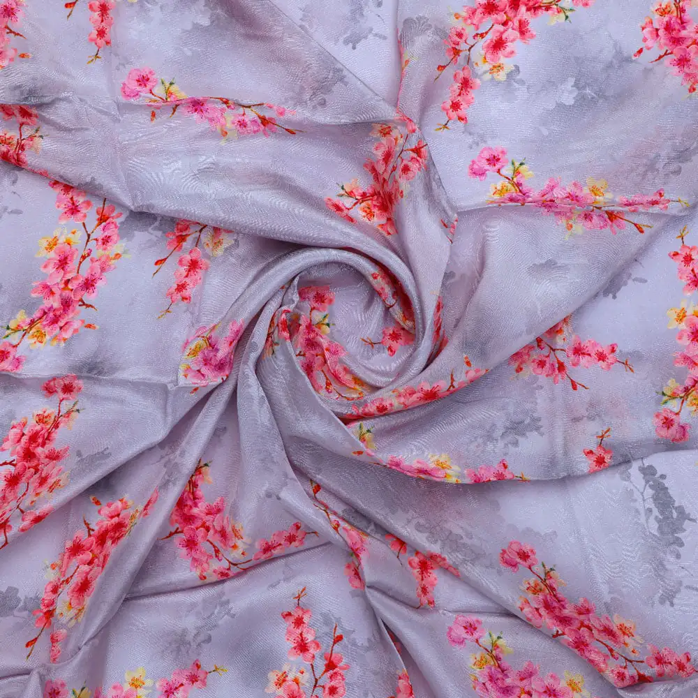 Classy digital printed fabric in natural crepe with gray ditsy pattern - Image 3