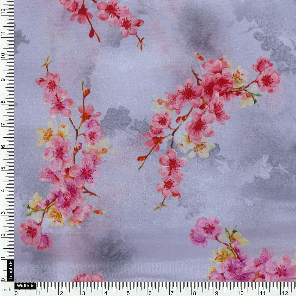 Classy digital printed fabric in natural crepe with gray ditsy pattern - Image 4