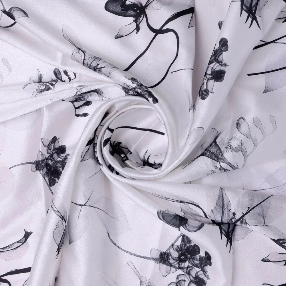 Classy Digital Printed Japan Satin Fabric in White - Image 2