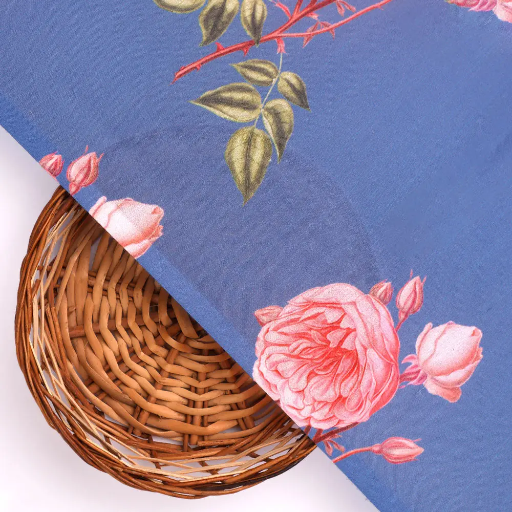 Classy floral digital printed fabric in blue by FAB VOGUE Studio - Image 2