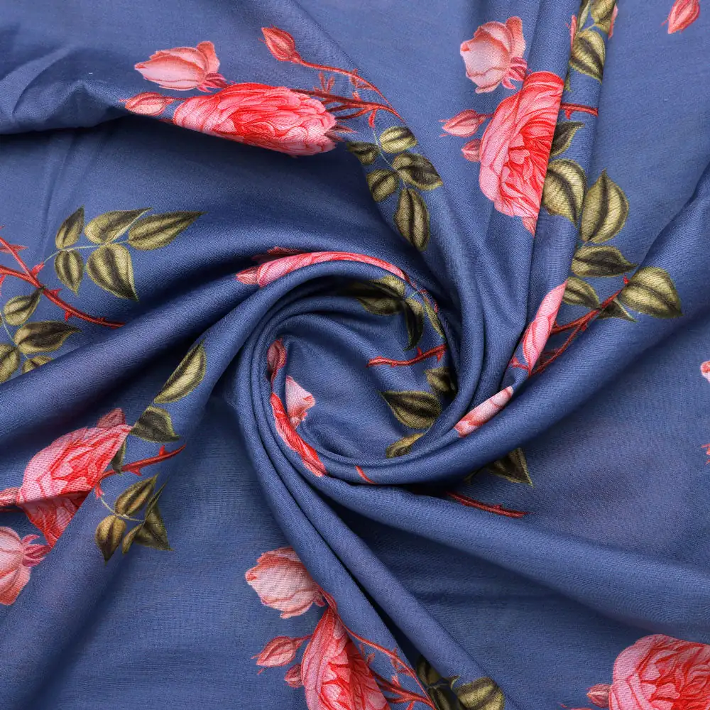 Classy floral digital printed fabric in blue by FAB VOGUE Studio - Image 3