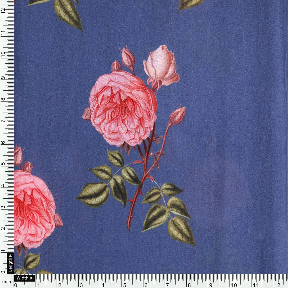 Classy floral digital printed fabric in blue by FAB VOGUE Studio - Image 4
