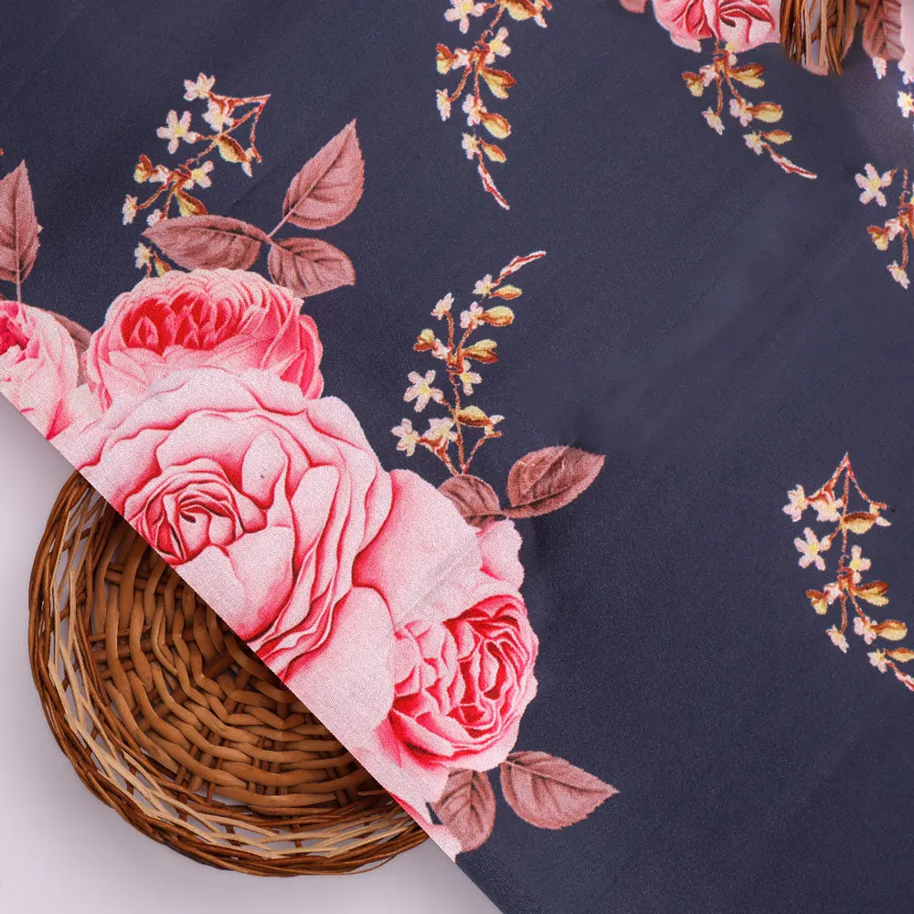 Classy floral digital printed fabric in gray by FAB VOGUE Studio - Image 3