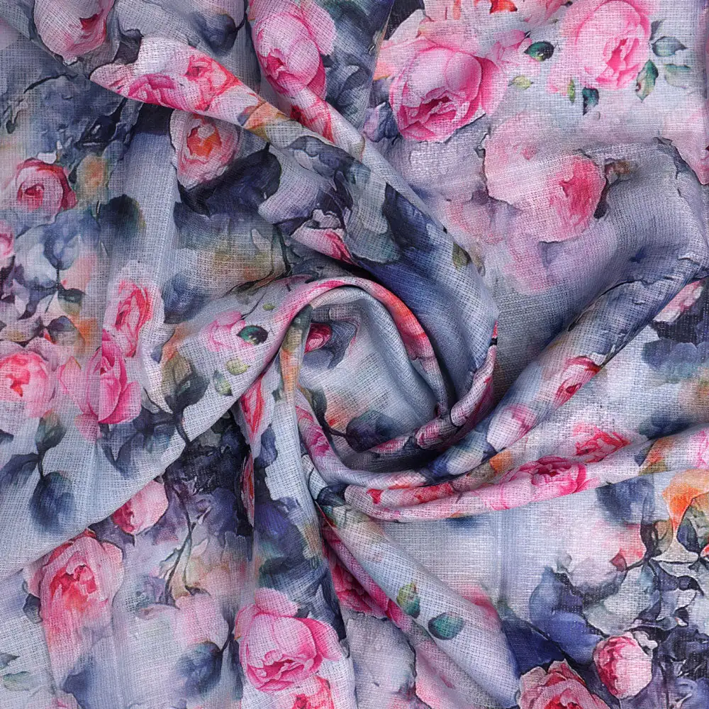 Classy floral digital printed Kota Doria fabric from FAB VOGUE Studio - Image 2