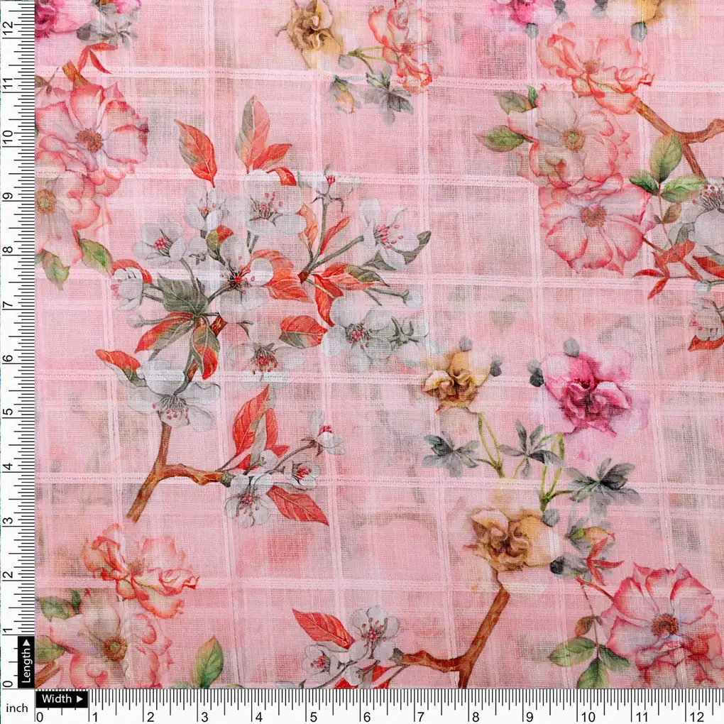 Classy Floral & Leaf Linen Printed Fabrics - Image 4