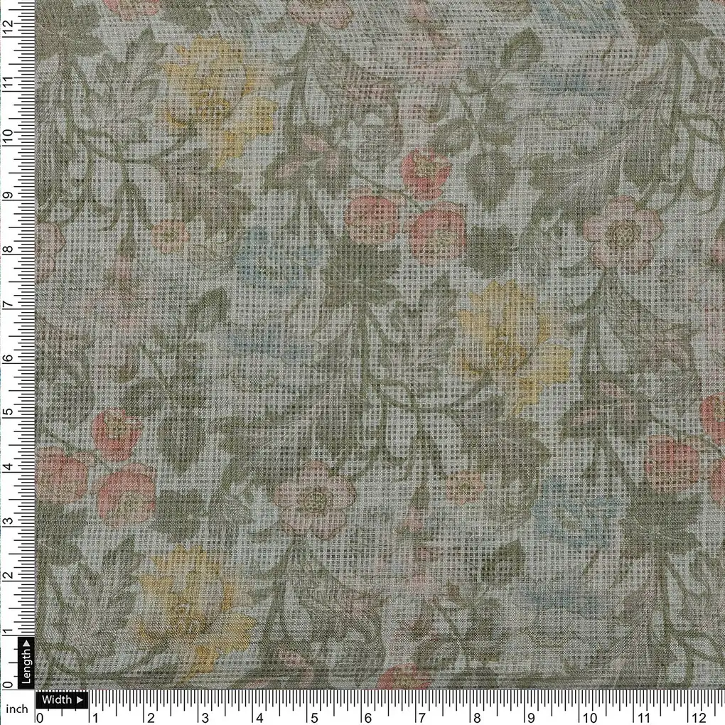 Classy Floral Velly Kota Doria Fabric Material with Decorative Leaves - Image 4