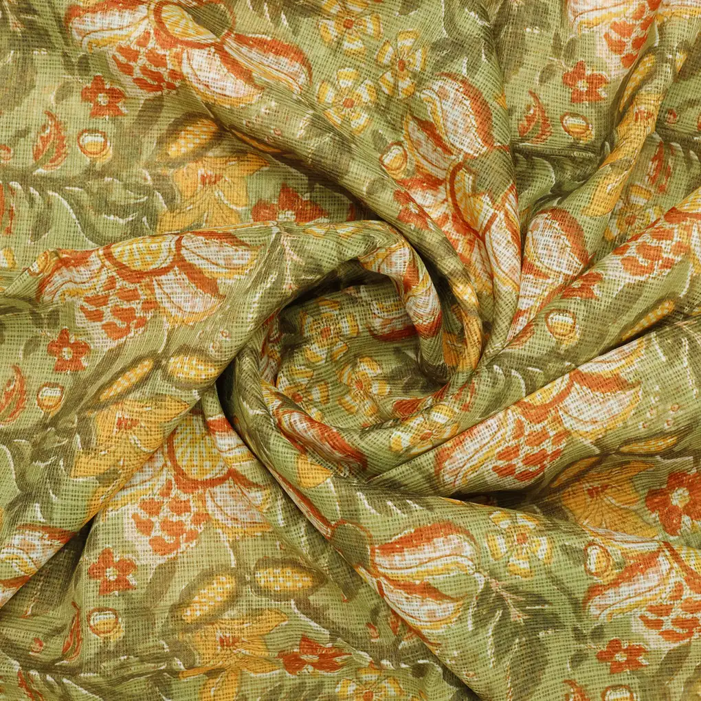 Classy Flower and Leaves Digital Printed Kota Doria Fabric Material - Image 3
