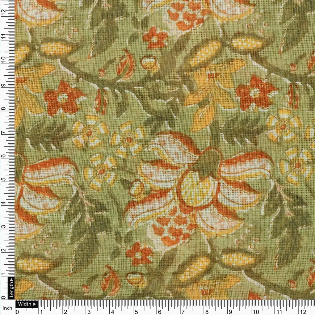 Classy Flower and Leaves Digital Printed Kota Doria Fabric Material - Image 4