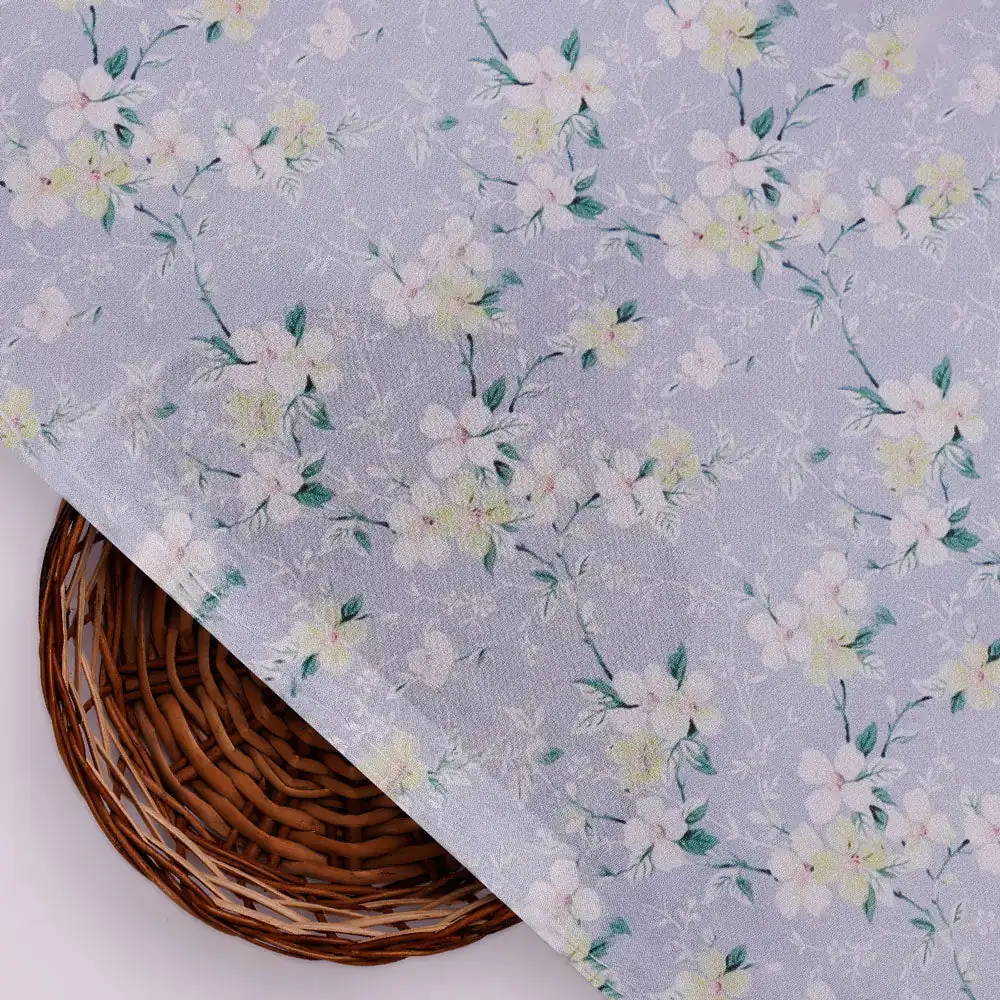 Classy Gray Ditsy Digital Printed Silk Crepe Fabric - Image 3