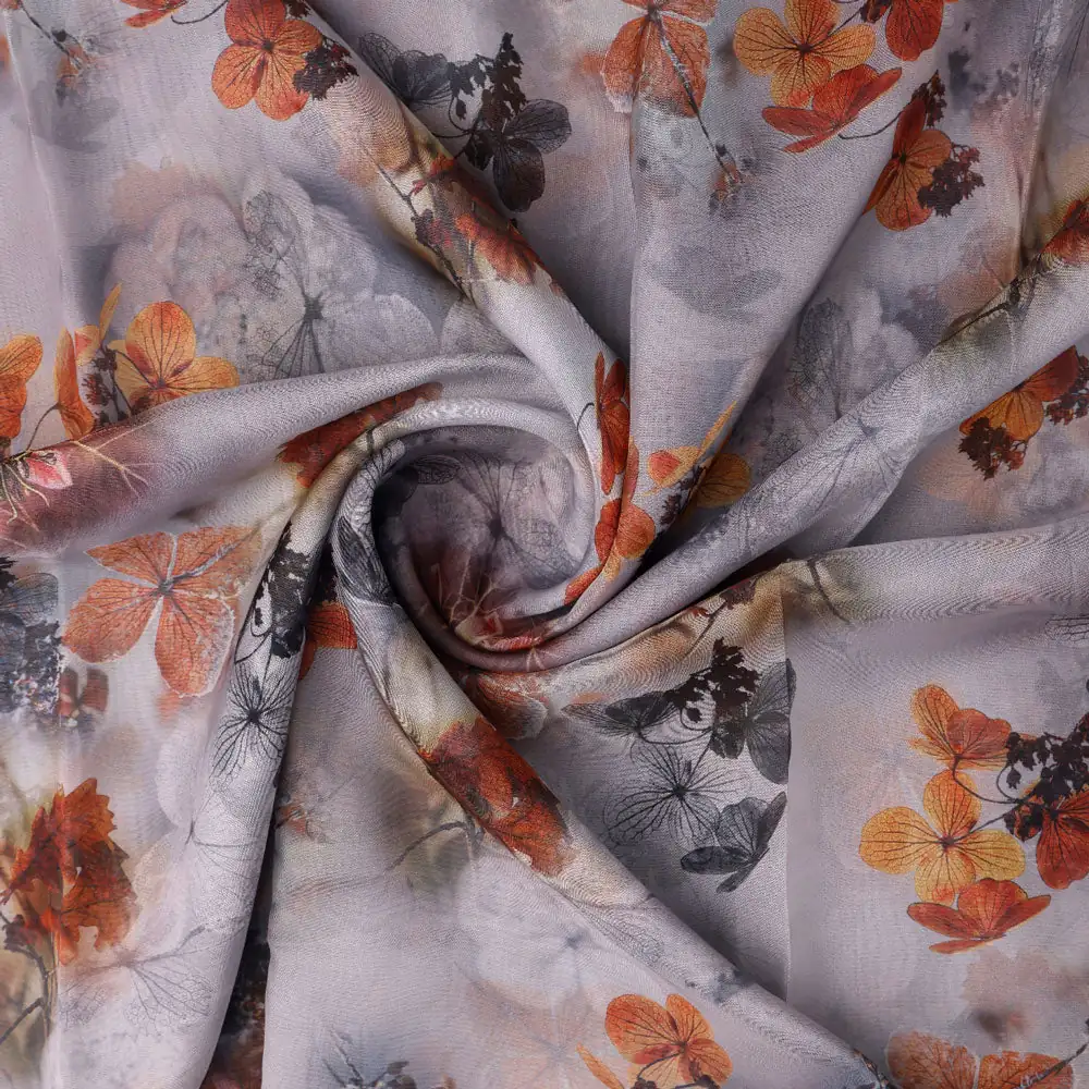 Classy Gray Floral Organza Digital Printed Fabric - Image 2