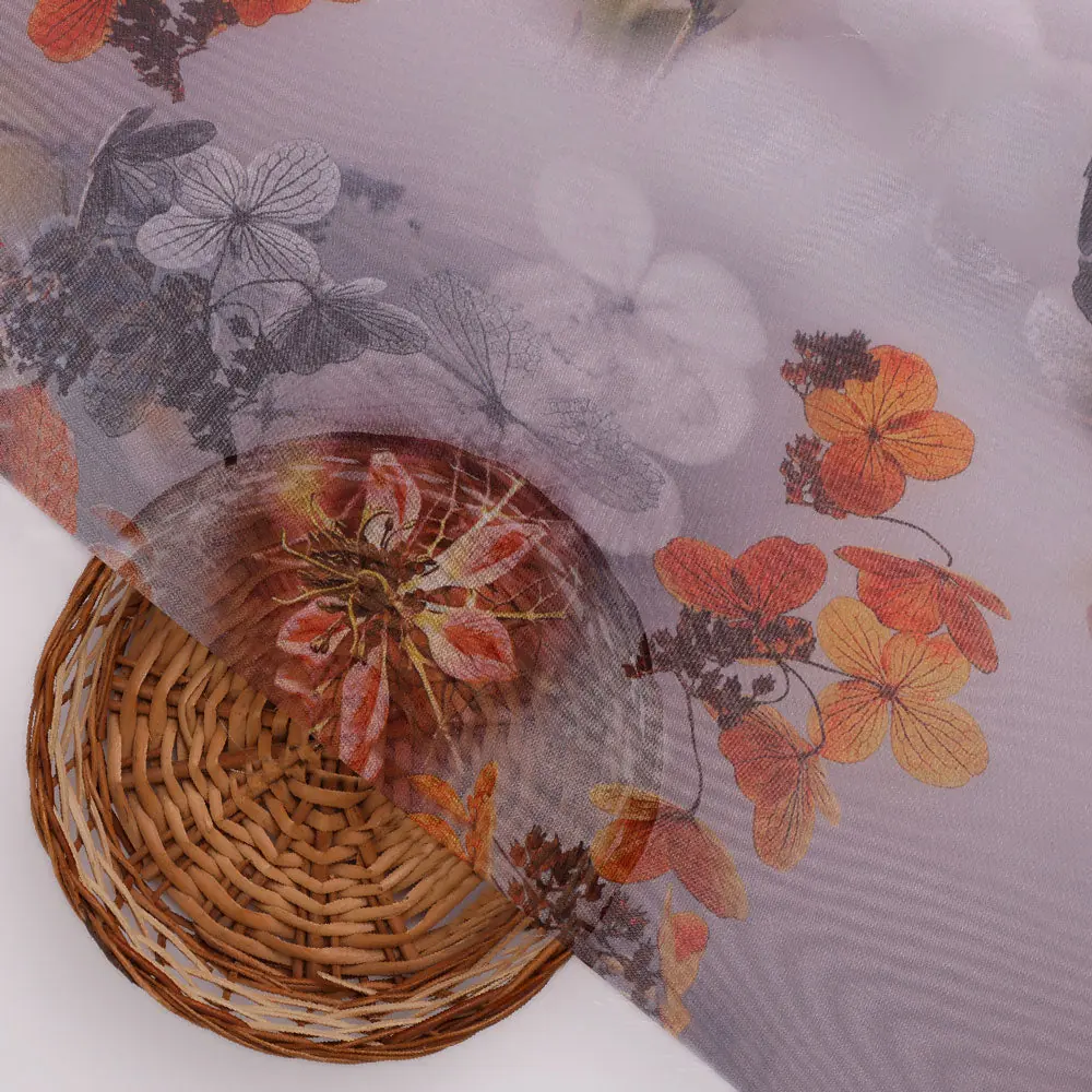 Classy Gray Floral Organza Digital Printed Fabric - Image 3