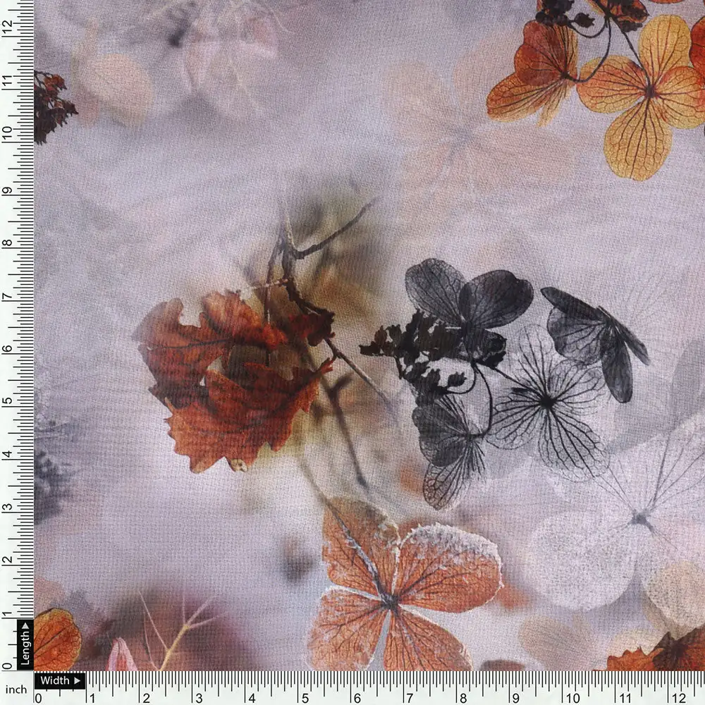 Classy Gray Floral Organza Digital Printed Fabric - Image 4