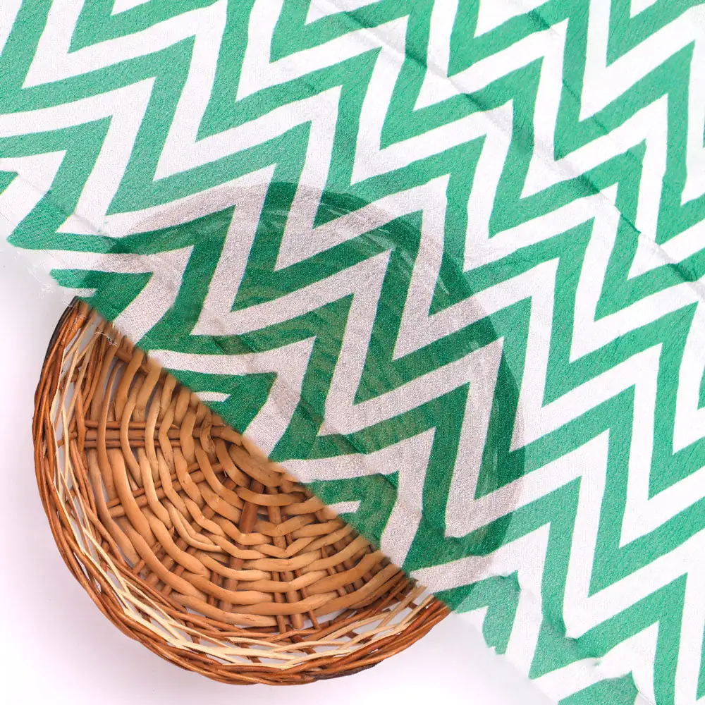 Classy Green and White Zigzag Digital Printed Pure Chinon Fabric - Image 3