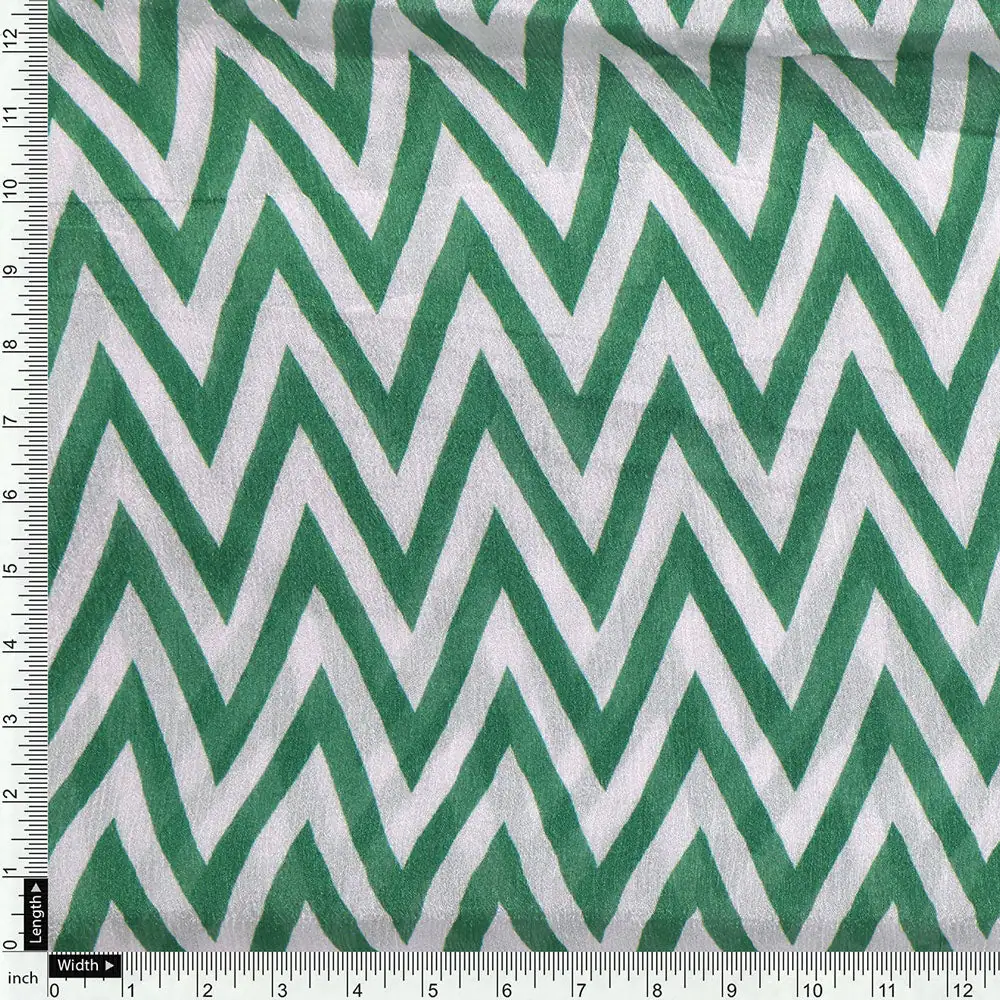 Classy Green and White Zigzag Digital Printed Pure Chinon Fabric - Image 4