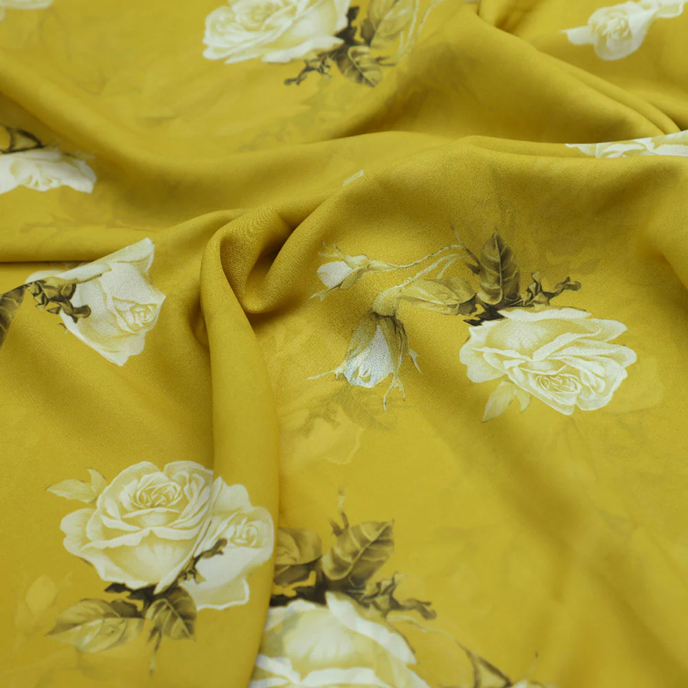 Classy Green and Yellow Floral Georgette Fabric - Image 3