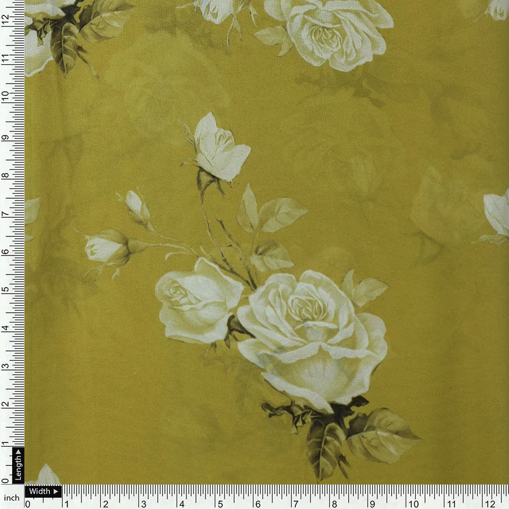 Classy Green and Yellow Floral Georgette Fabric - Image 4