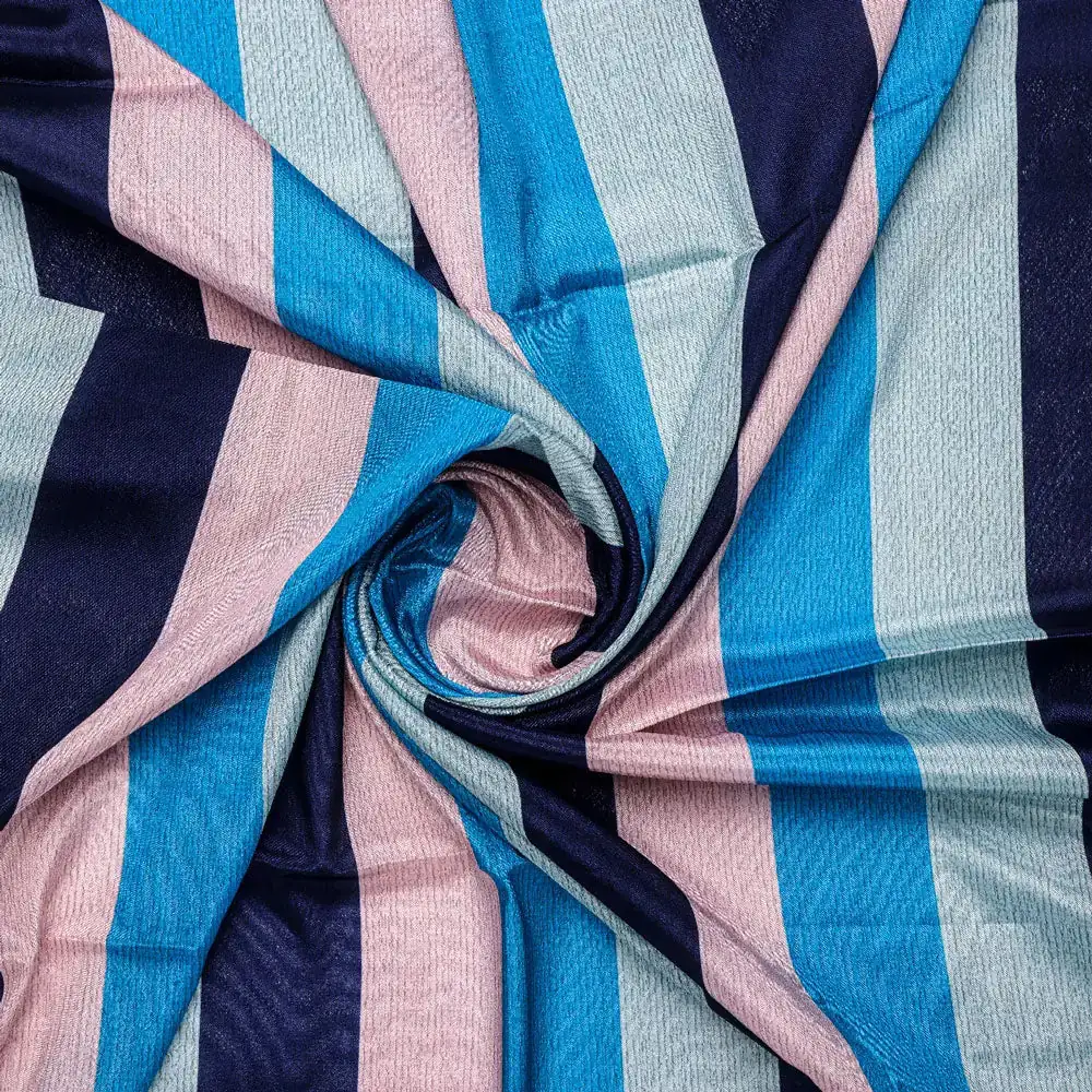 Classy Green, Blue, and Peach Strips Digital Printed Silk Crepe Fabric - Image 2