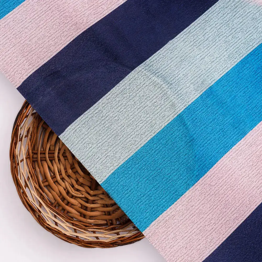 Classy Green, Blue, and Peach Strips Digital Printed Silk Crepe Fabric - Image 3
