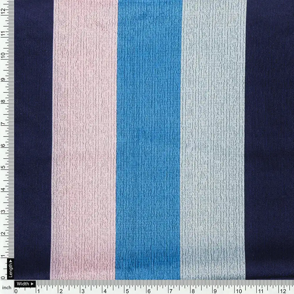 Classy Green, Blue, and Peach Strips Digital Printed Silk Crepe Fabric - Image 4