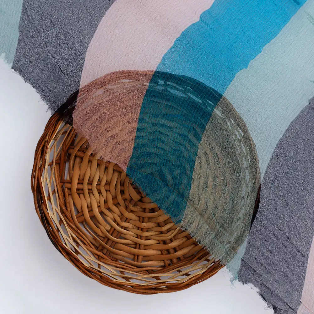 Classy Green, Blue, and Peach Strips Pure Chiffon Fabric - Image 2
