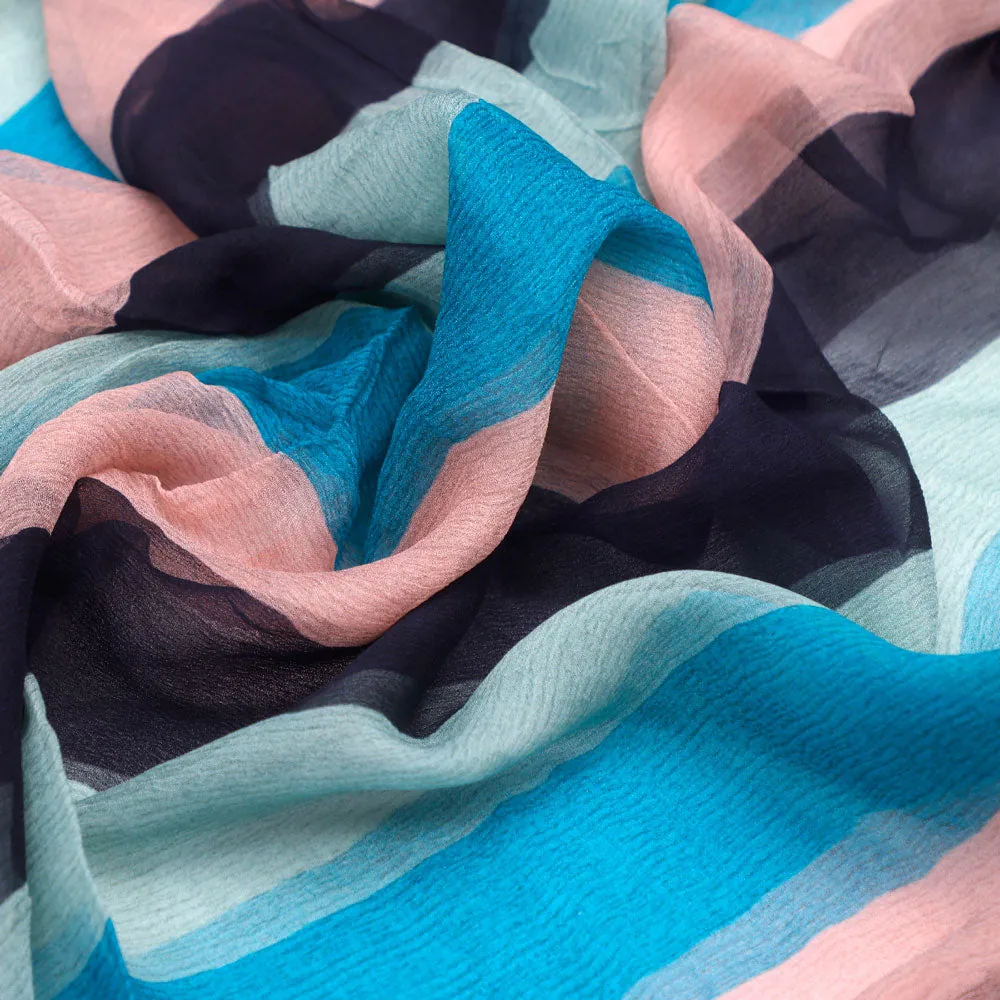 Classy Green, Blue, and Peach Strips Pure Chiffon Fabric - Image 3