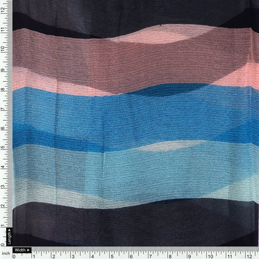 Classy Green, Blue, and Peach Strips Pure Chiffon Fabric - Image 4