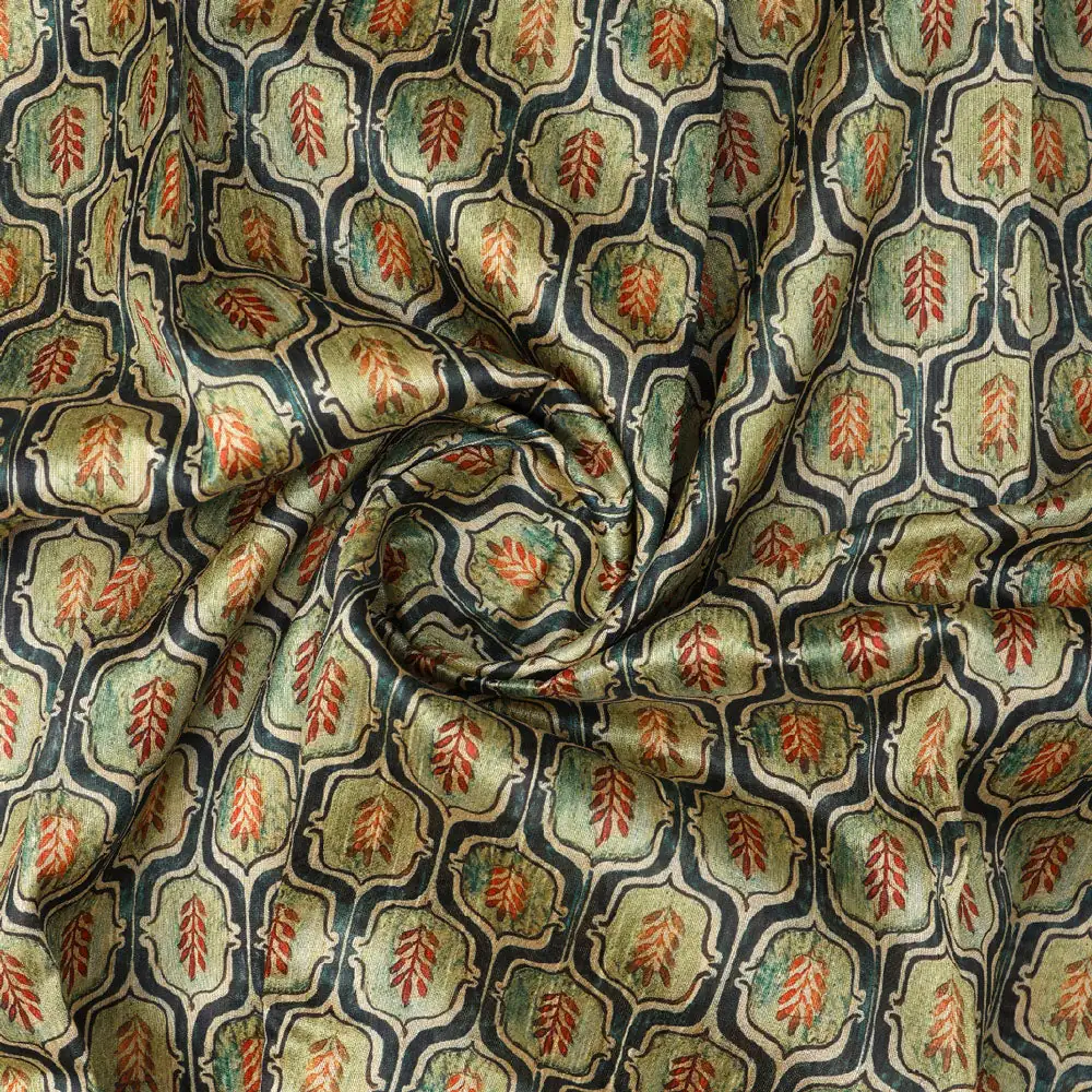 Classy Green Ogee Digital Printed Tussar Silk Fabric - Image 2
