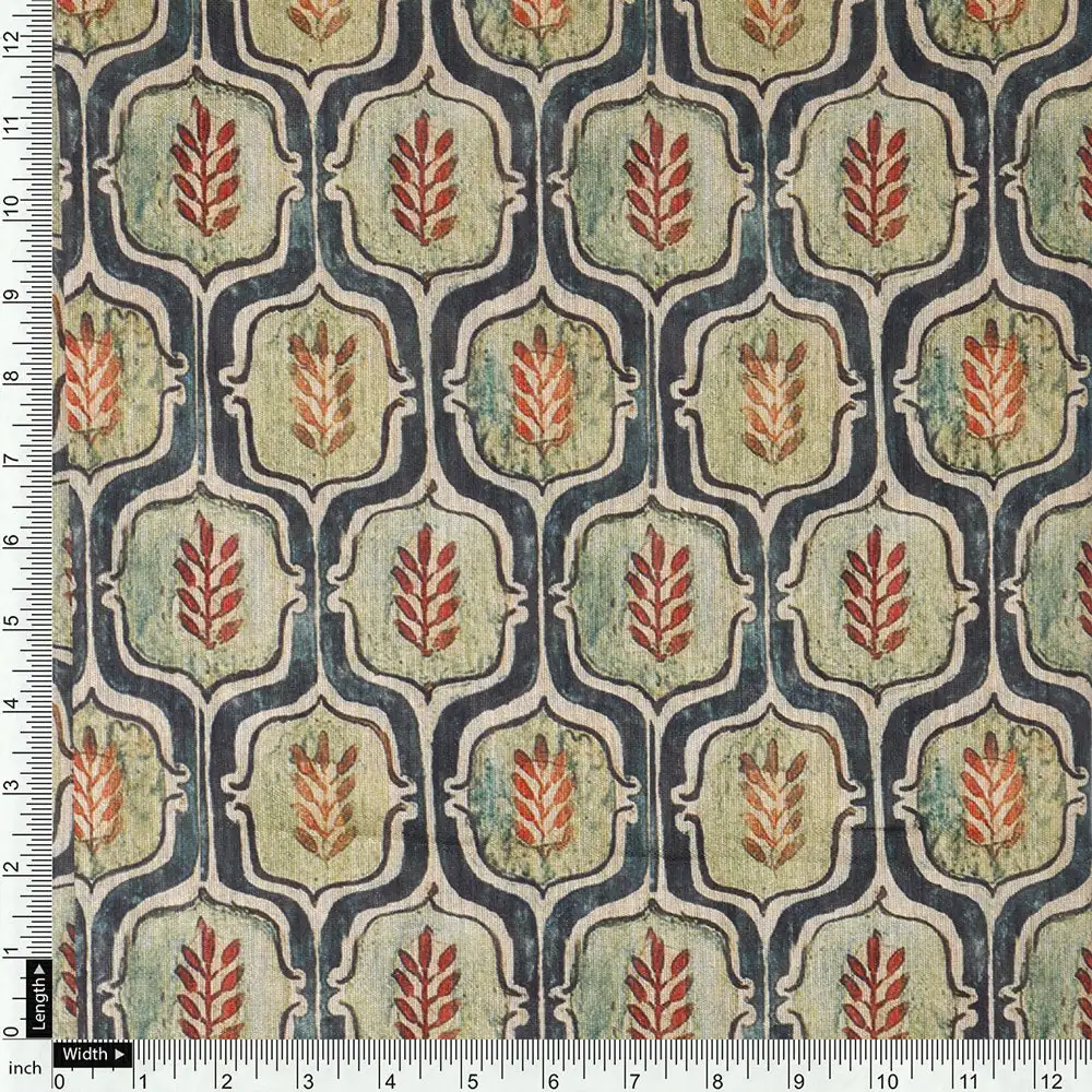 Classy Green Ogee Digital Printed Tussar Silk Fabric - Image 4